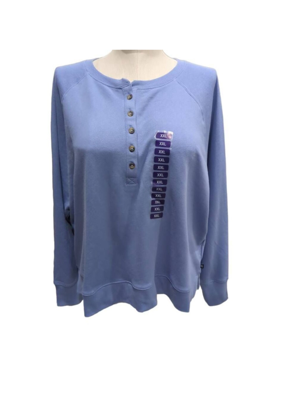 Gap Women's XXL Button Neck Henley Pullover Sweatshirt Light Blue Casual Basic